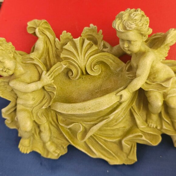Vintage Cherub Angel Holy Water Font Wall Pocket Terracotta - Picture 3 of 6